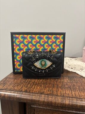 Kurt Geiger Black Quilted Mini Crossbody with Embellished Eye Motif